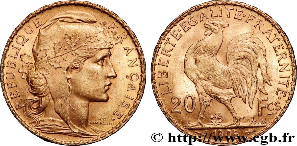20 francs or Coq, Dieu protège la France 1905 Paris F.534/10 SUP 