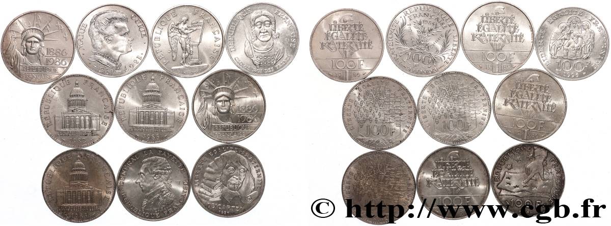 Lot de 10 pièces de 100 francs commémoratives n.d. - F.-/ TTB 