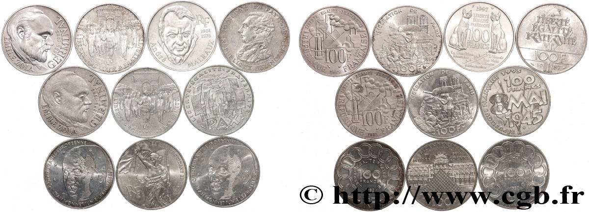 Lot de 10 pièces de 100 francs commémoratives n.d. - F.-/ TTB 