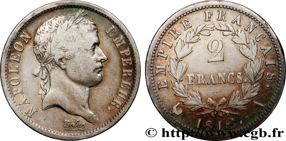 2 francs Napoléon Ier tête laurée, Empire français 1812 Paris F.255/38 TB 
