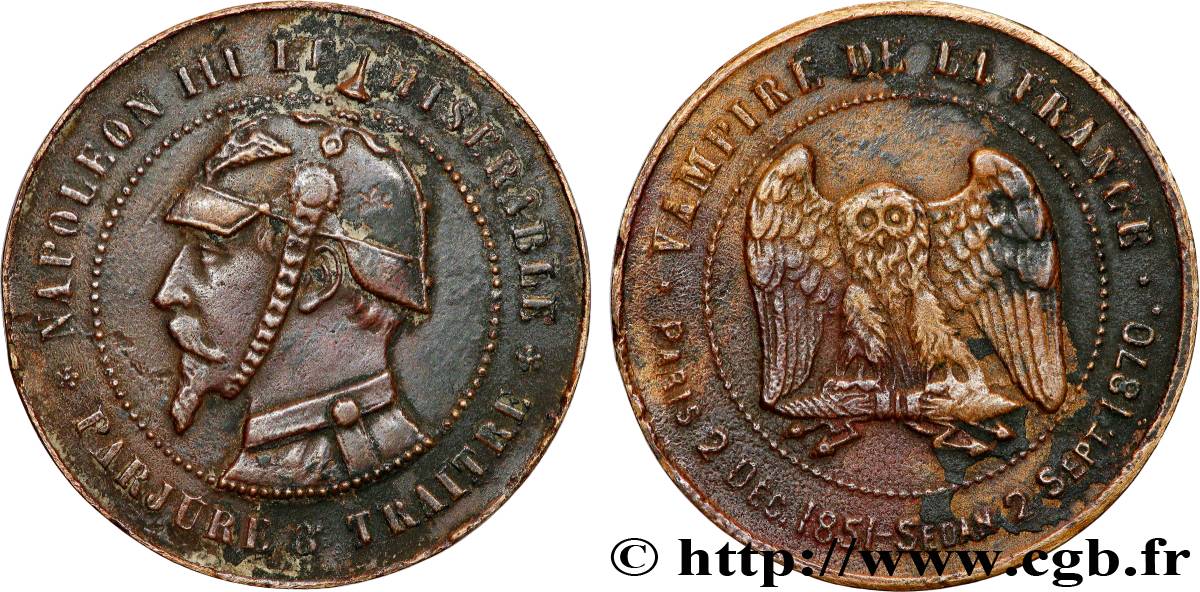 Médaille satirique Cu 32, type C “Chouette monétaire” 1870  Schw.C3b  XF 