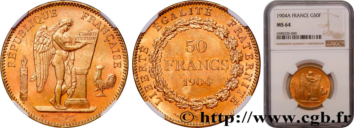 50 francs or Génie 1904 Paris F.549/6 SPL64 NGC