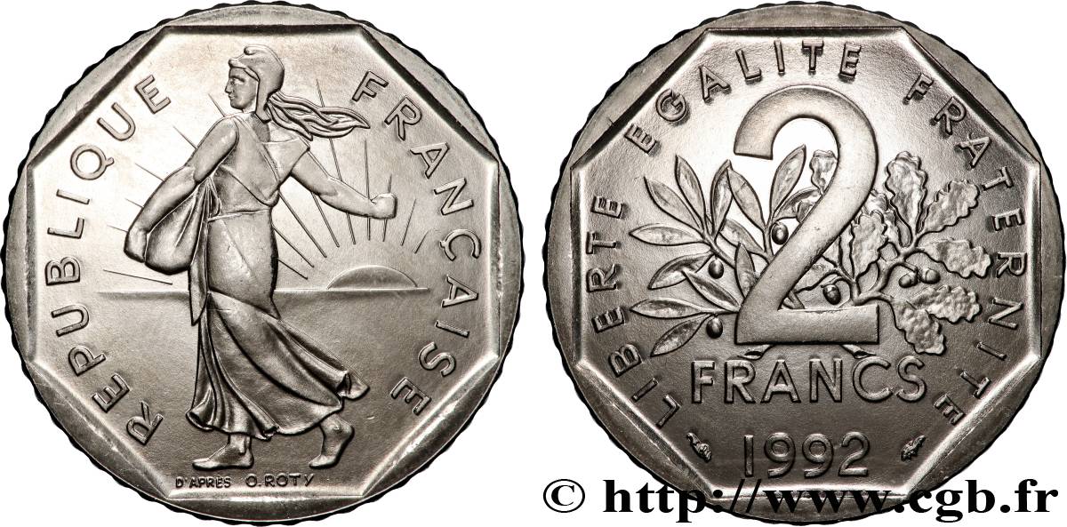 2 francs Semeuse, nickel, BU (Brillant Universel)  frappe médaille 1992 Pessac F.272/18 MS64 