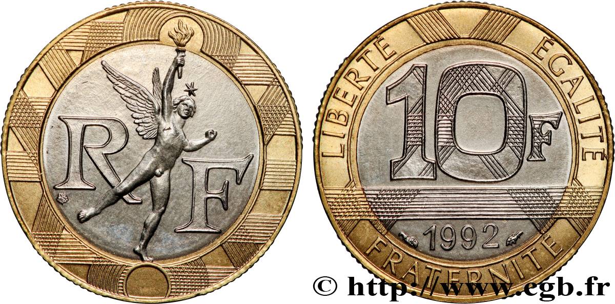 10 francs Génie de la Bastille, (BU) Brillant Universel, frappe médaille 1992 Pessac F.375/9 MS 