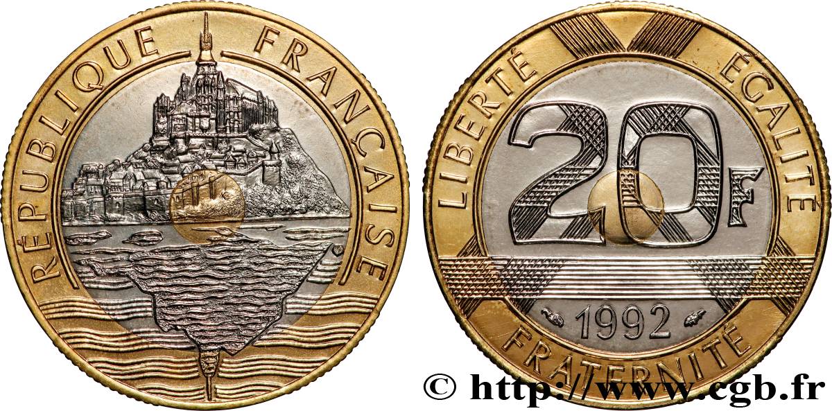 20 francs Mont Saint-Michel BU (Brillant Universel), frappe médaille 1992 Pessac F.403/6 MS 