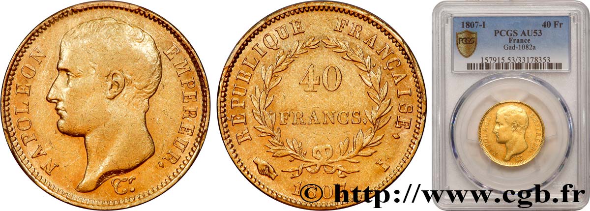 40 francs or Napoléon tête nue, type transitoire 1807 Limoges F.539/2 SS53 PCGS