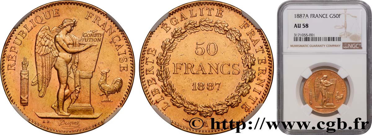 50 francs or Génie 1887 Paris F.549/2 SUP58 NGC