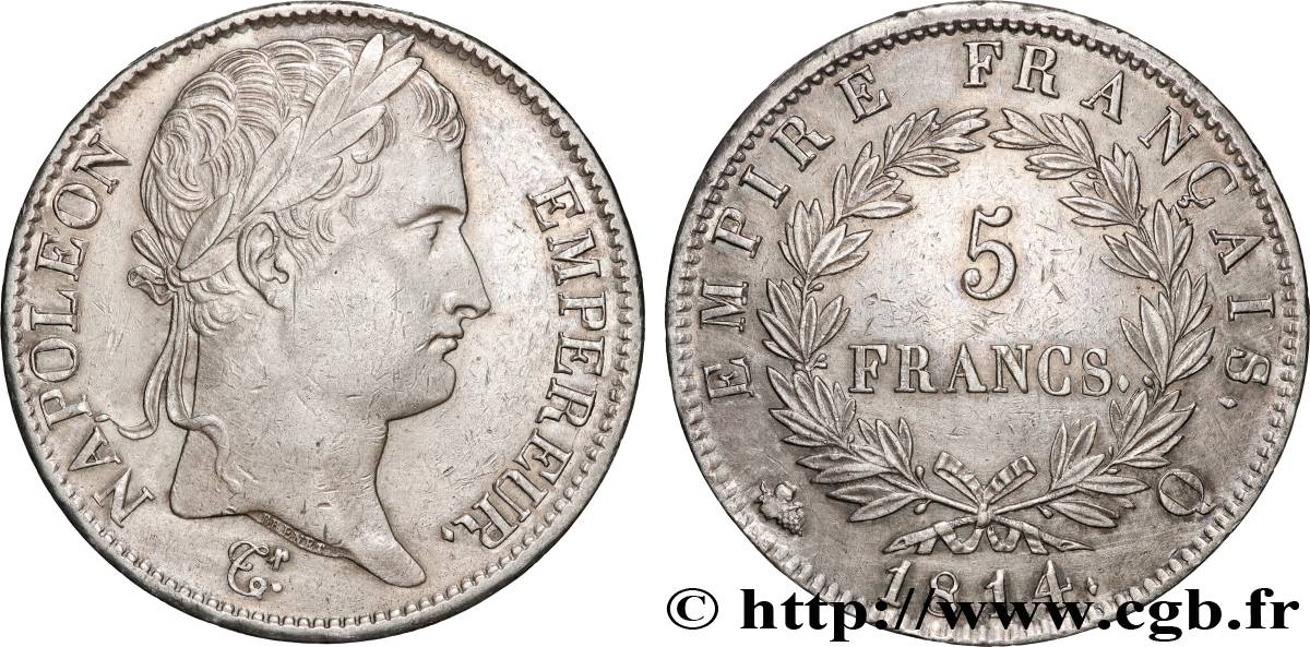 5 francs Napoléon Empereur, Empire français 1814 Perpignan F.307/84 SUP 