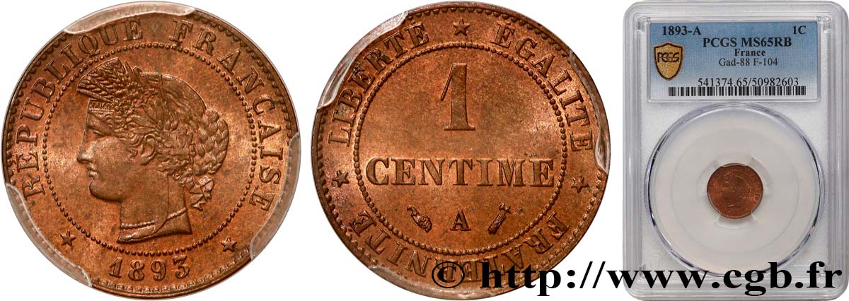 1 centime Cérès 1893 Paris F.104/20 FDC65 PCGS