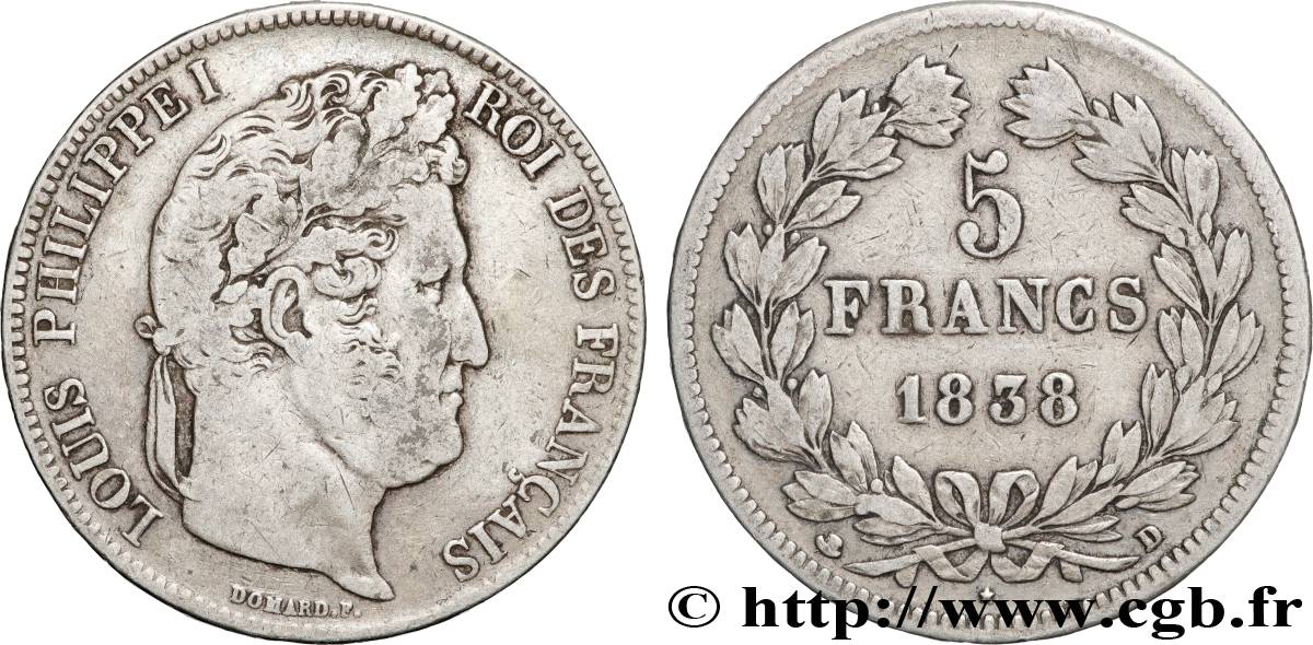 5 francs IIe type Domard 1838 Lyon F.324/71 TB 