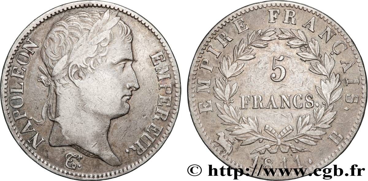 5 francs Napoléon Empereur, Empire français 1811 Rouen F.307/28 q.BB 