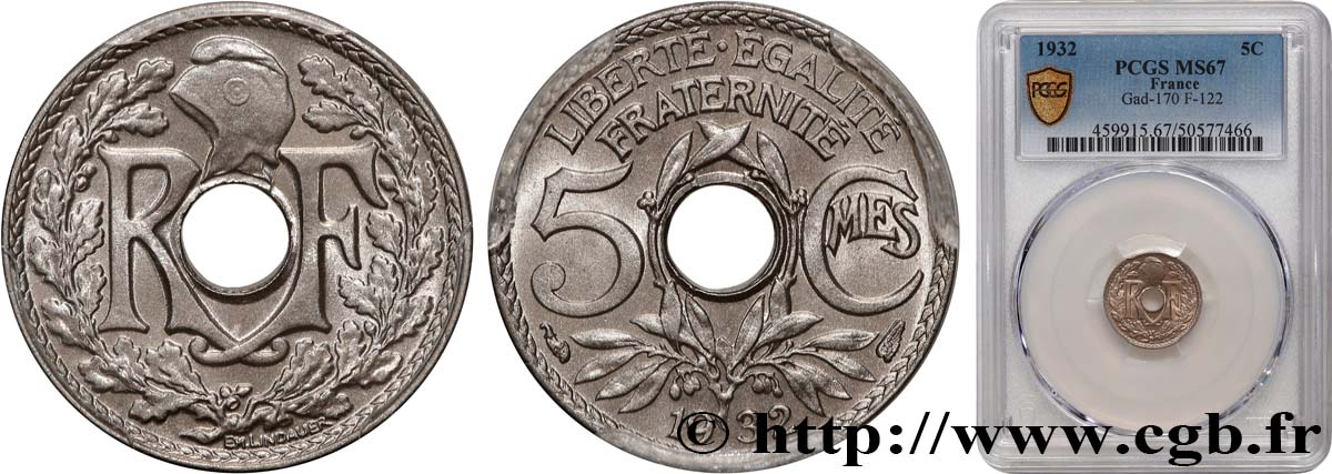 5 centimes Lindauer, petit module 1932 Paris F.122/15 FDC67 PCGS