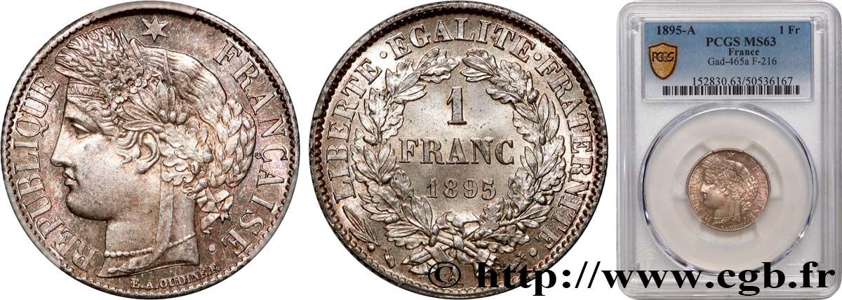 1 franc Cérès, IIIe République 1895 Paris F.216/13 SPL63 PCGS