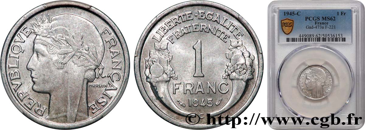 1 franc Morlon, légère 1945 Castelsarrasin F.221/8 SUP62 PCGS