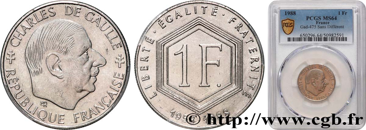 1 franc De Gaulle, sans différents 1988  F.227/3 MS64 PCGS