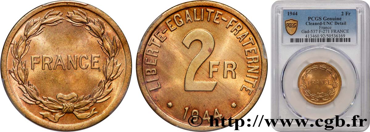 2 francs France 1944  F.271/1 MS PCGS