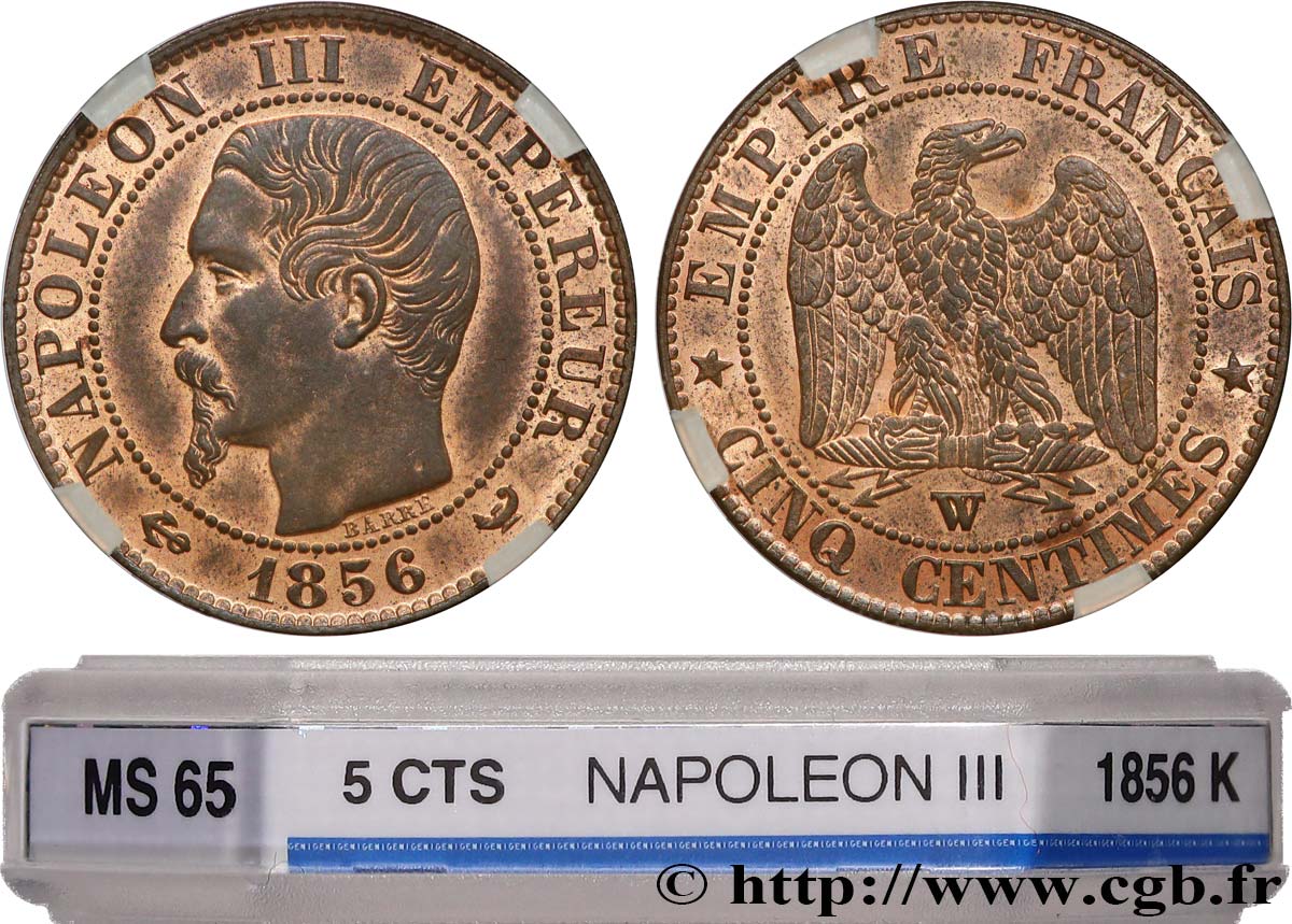 Cinq centimes Napoléon III, tête nue 1856 Lille F.116/36 FDC65 GENI