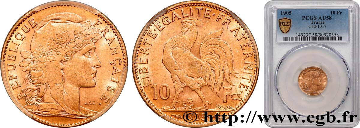 10 francs or Coq 1905 Paris F.509/6 SUP58 PCGS