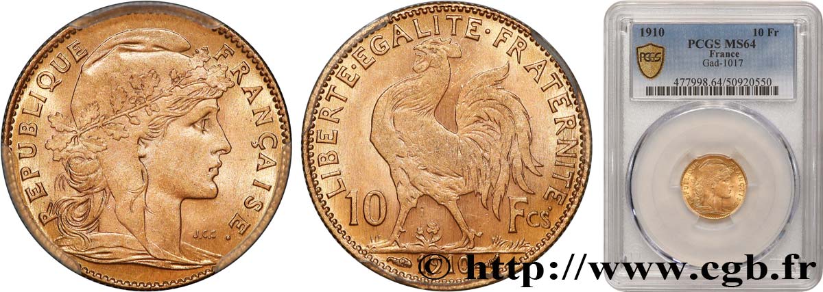 10 francs Coq 1910 Paris F.509/11 SC64 PCGS