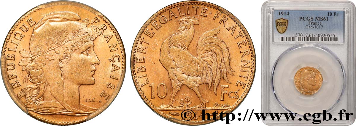 10 francs or Coq 1914 Paris F.509/14 SUP61 PCGS