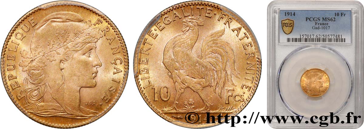 10 francs or Coq 1914 Paris F.509/14 SUP62 PCGS