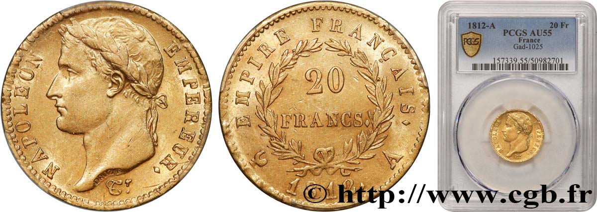 20 francs or Napoléon, tête laurée, Empire français 1812 Paris F.516/22 SUP55 PCGS