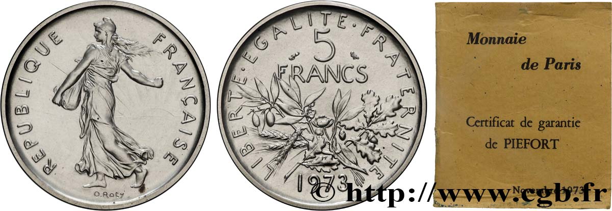 Piéfort argent de 5 francs Semeuse 1973 Pessac GEM.154 P2 FDC 