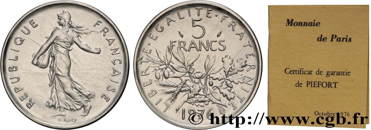 Piéfort Argent de 5 francs Semeuse 1976 Pessac GEM.154 P2 FDC 