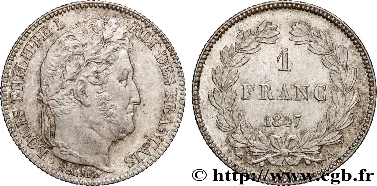 1 franc Louis-Philippe, couronne de chêne 1847 Paris F.210/110 SUP+ 