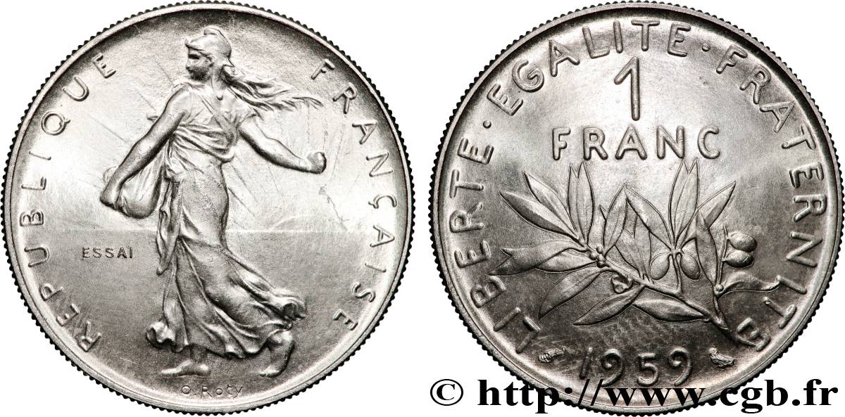 Essai de 1 franc Semeuse, nickel 1959 Paris F.226/3 SPL64 