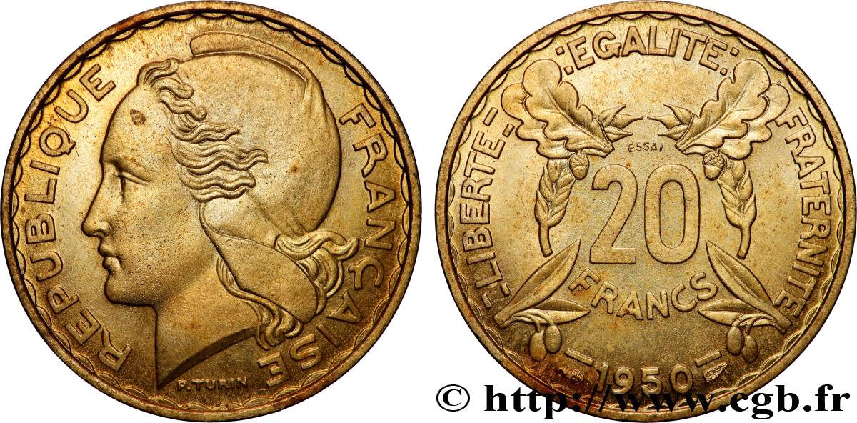 Essai du concours de 20 francs par Turin 1950 Paris GEM.210 2 SPL 