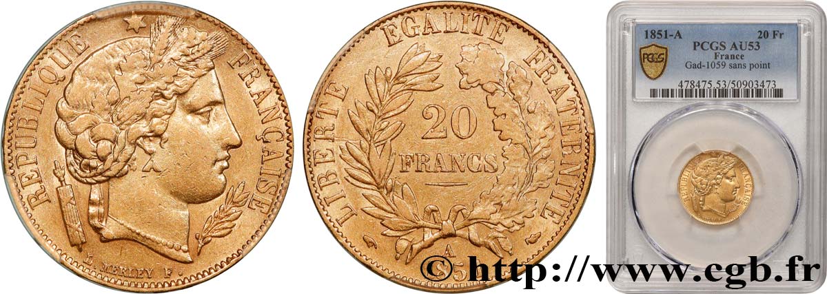 20 francs or Cérès 1851 Paris F.529/5 TTB53 PCGS