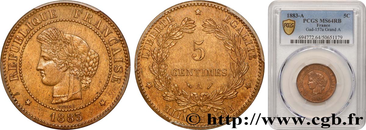 5 centimes Cérès 1883 Paris F.118/24 MS64 PCGS