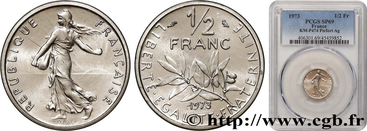 Piéfort argent de 1/2 franc Semeuse 1973 Pessac GEM.91 P2P FDC69 PCGS