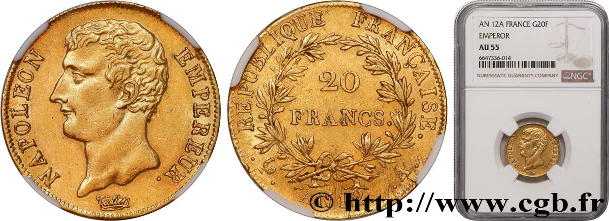 20 francs or Napoléon Empereur, buste intermédiaire 1804 Paris F.511/1 SUP55 NGC