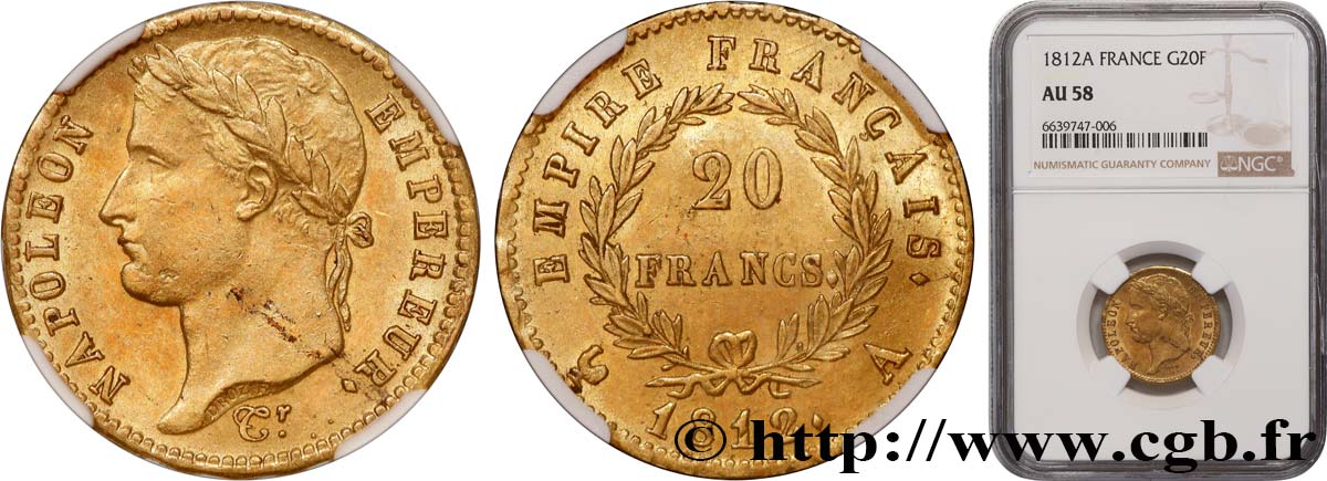 20 francs or Napoléon, tête laurée, Empire français 1812 Paris F.516/22 SUP58 NGC