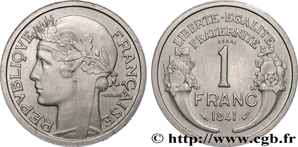 Essai de 1 franc Morlon, légère 1941  F.221/1 SPL 