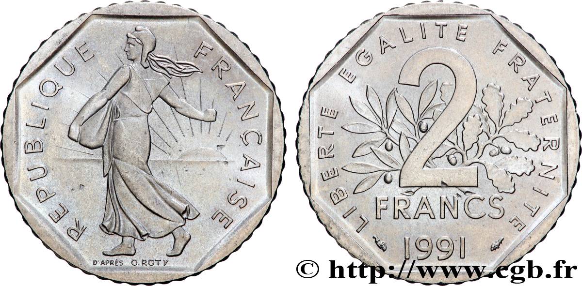 2 francs Semeuse, nickel, frappe monnaie 1991 Pessac F.272/15 SUP58 