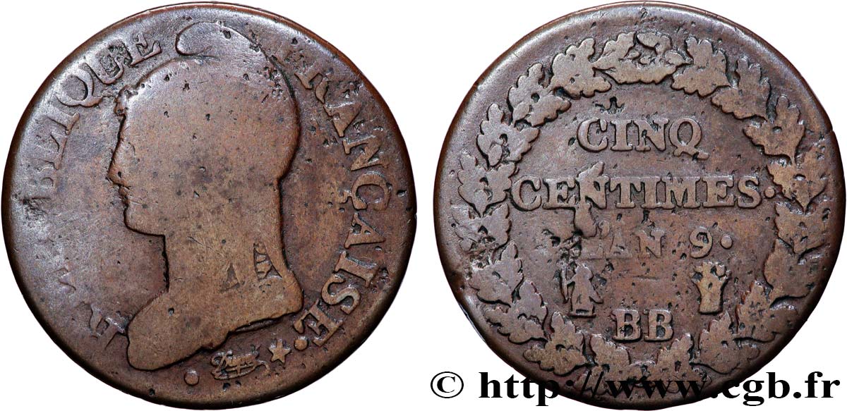 Cinq centimes Dupré, grand module 1801 Strasbourg F.115/155 MB 