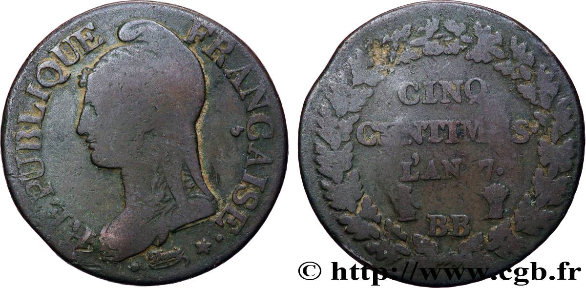 Cinq centimes Dupré, grand module 1799 Strasbourg/Paris F.115/64 B 