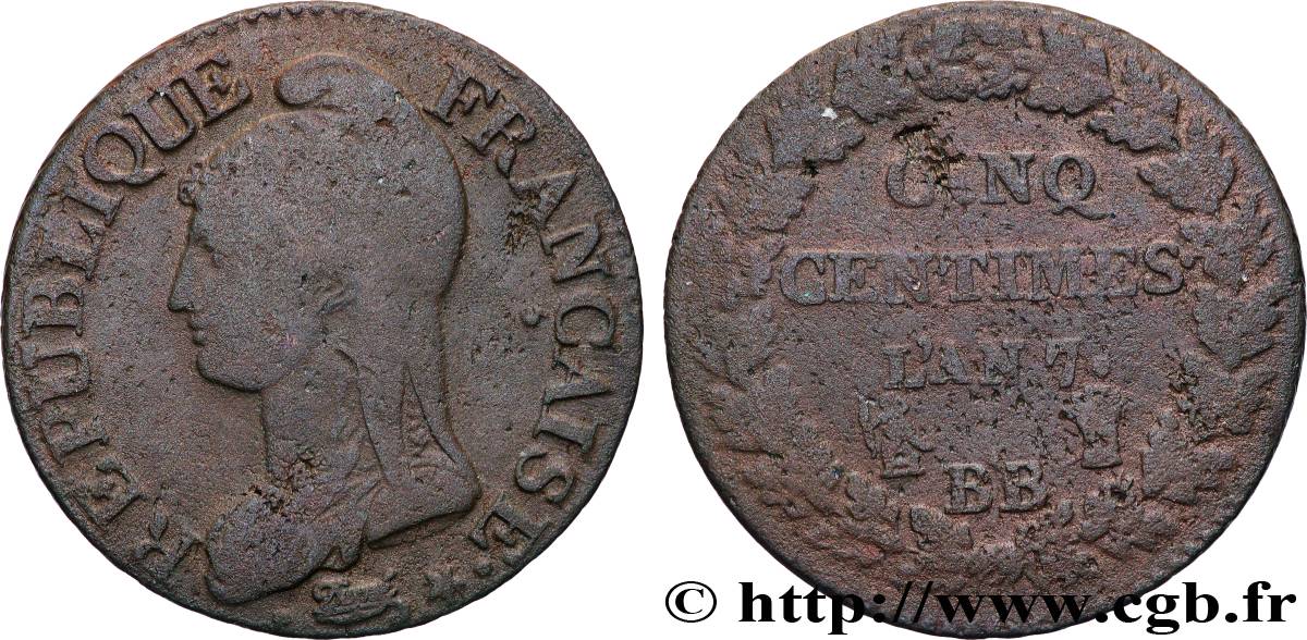 Cinq centimes Dupré, grand module 1799 Strasbourg/Paris F.115/64 q.MB 