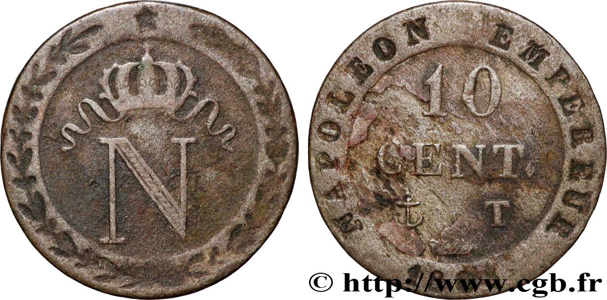 10 cent. à l N couronnée 1808 Nantes F.130/8 TB 