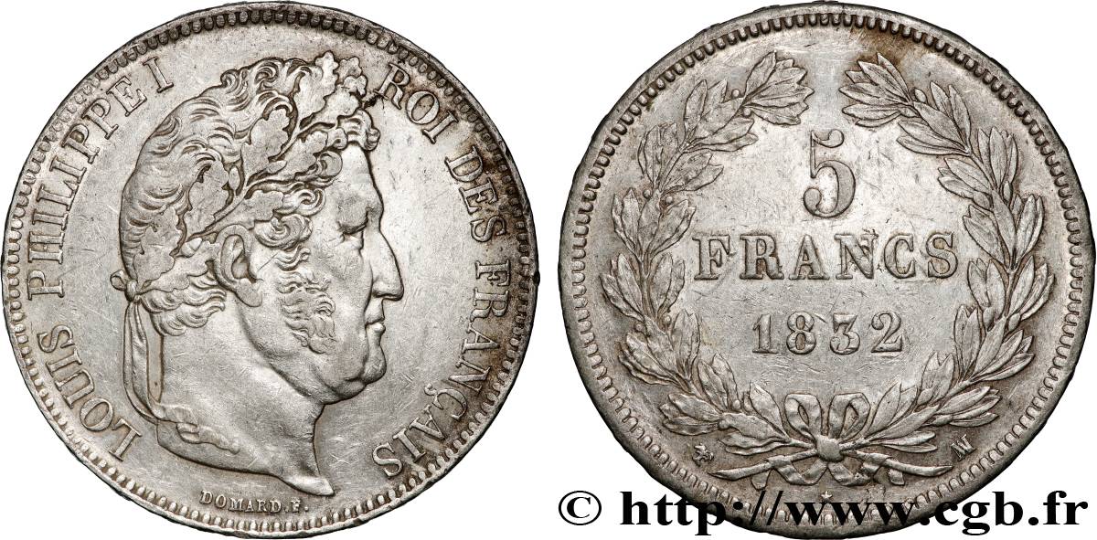 5 francs IIe type Domard 1832 Marseille F.324/10 TTB+ 