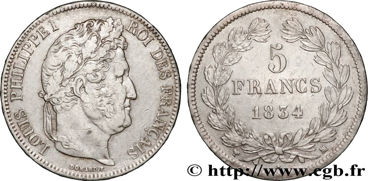 5 francs IIe type Domard 1834 Marseille F.324/38 XF 