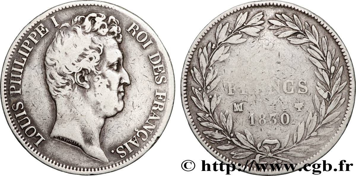 5 francs type Tiolier avec le I, tranche en creux 1830 Marseille F.315/10 VF 