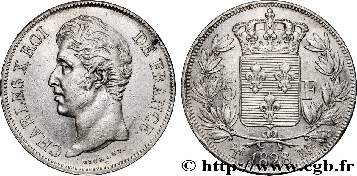 5 francs Charles X, 2e type 1828 Marseille F.311/23 XF 