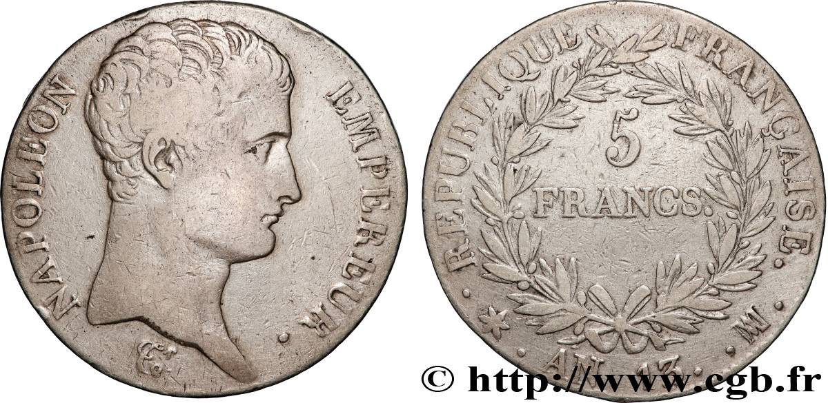 5 francs Napoléon Empereur, Calendrier révolutionnaire 1805 Marseille F.303/14 TB 