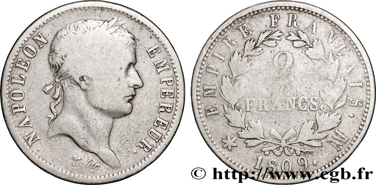 2 francs Napoléon Ier tête laurée, Empire français 1809 Marseille F.255/6 F 