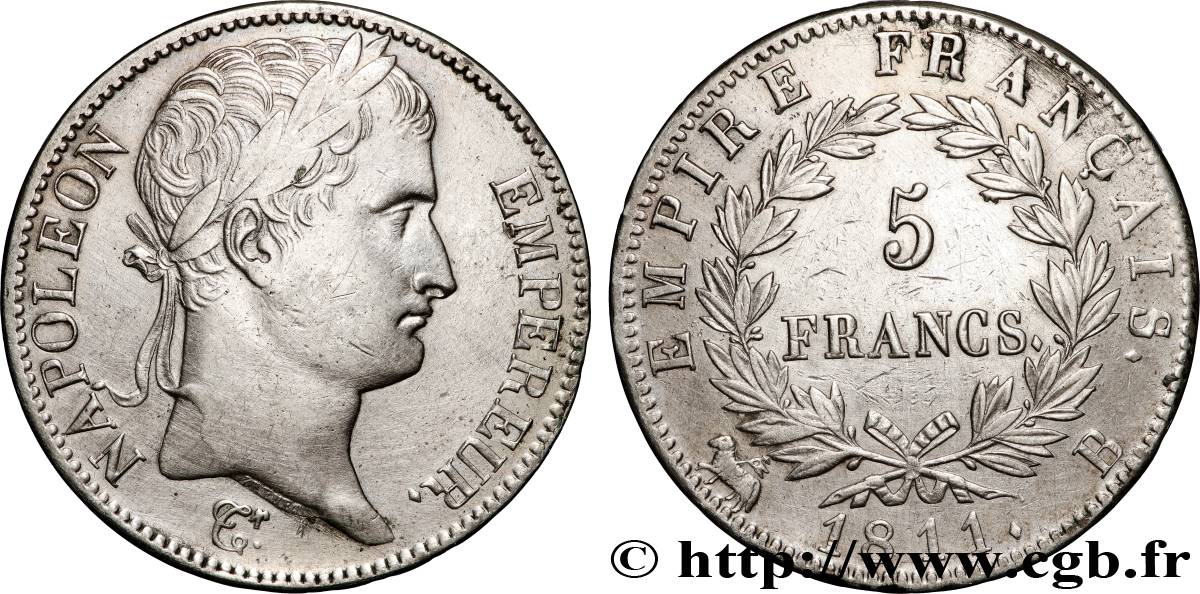 5 francs Napoléon Empereur, Empire français 1811 Rouen F.307/28 TTB 