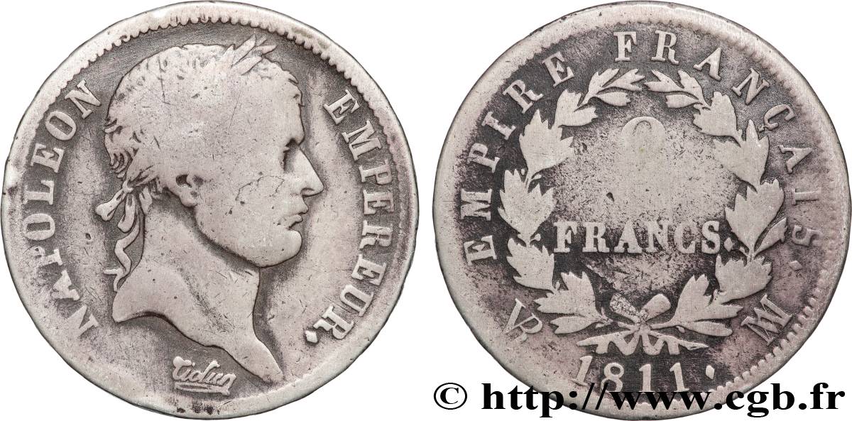 2 francs Napoléon Ier tête laurée, Empire français 1811 Marseille F.255/33 F 
